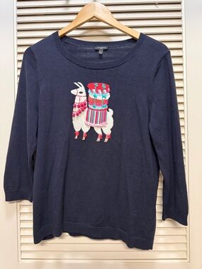 Talbots Petites Navy Crewneck Knit Sweater